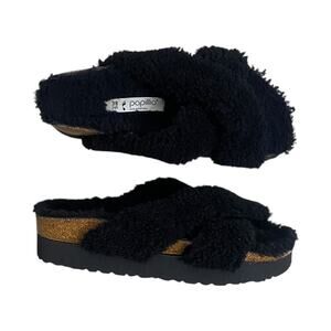 BIRKENSTOCK Papillio Daytona suede shearling sandals black slides Birks 7
